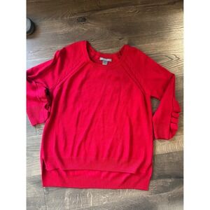 Kate & Mallory Red Ruffle Sleeve Pullover‎ Knit Sweater Large